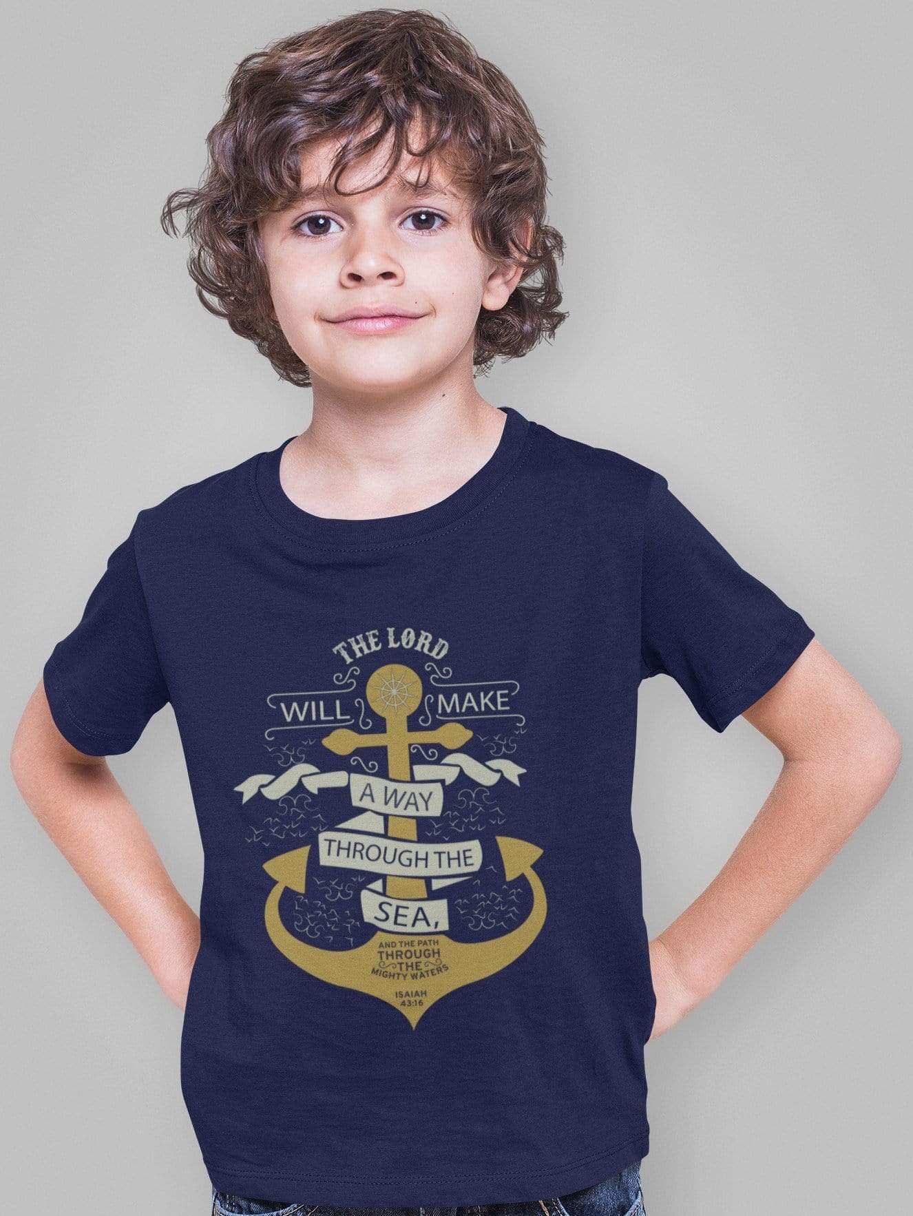 Living Words Kids Round Neck T Shirt Boy / 12-23 Mn / Navy Blue Kid's Jesus/Christian T Shirts - The Lord will make a way
