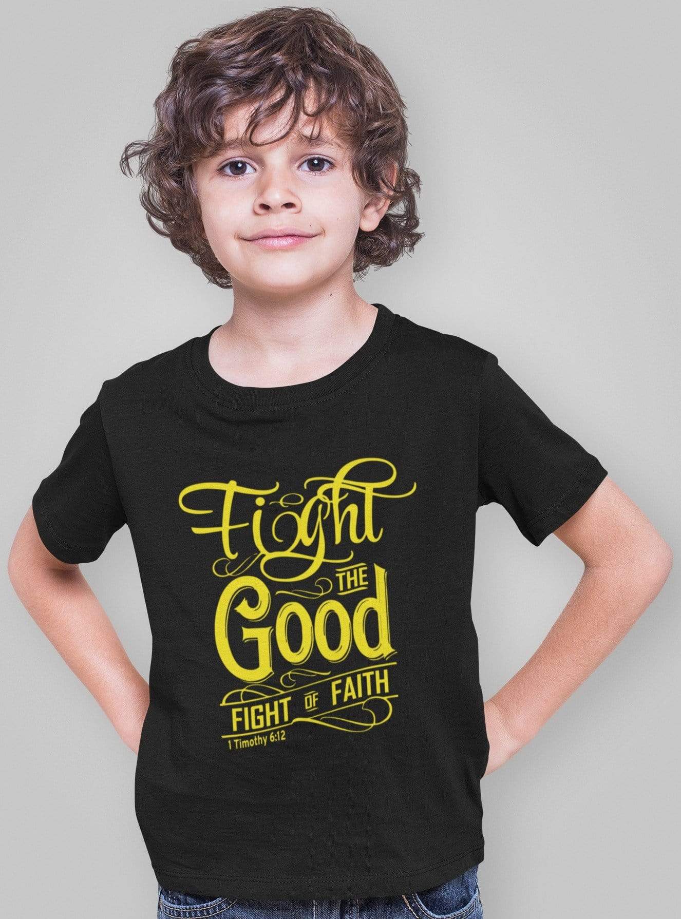Living Words Kids Round Neck T Shirt Fight the good - Retro