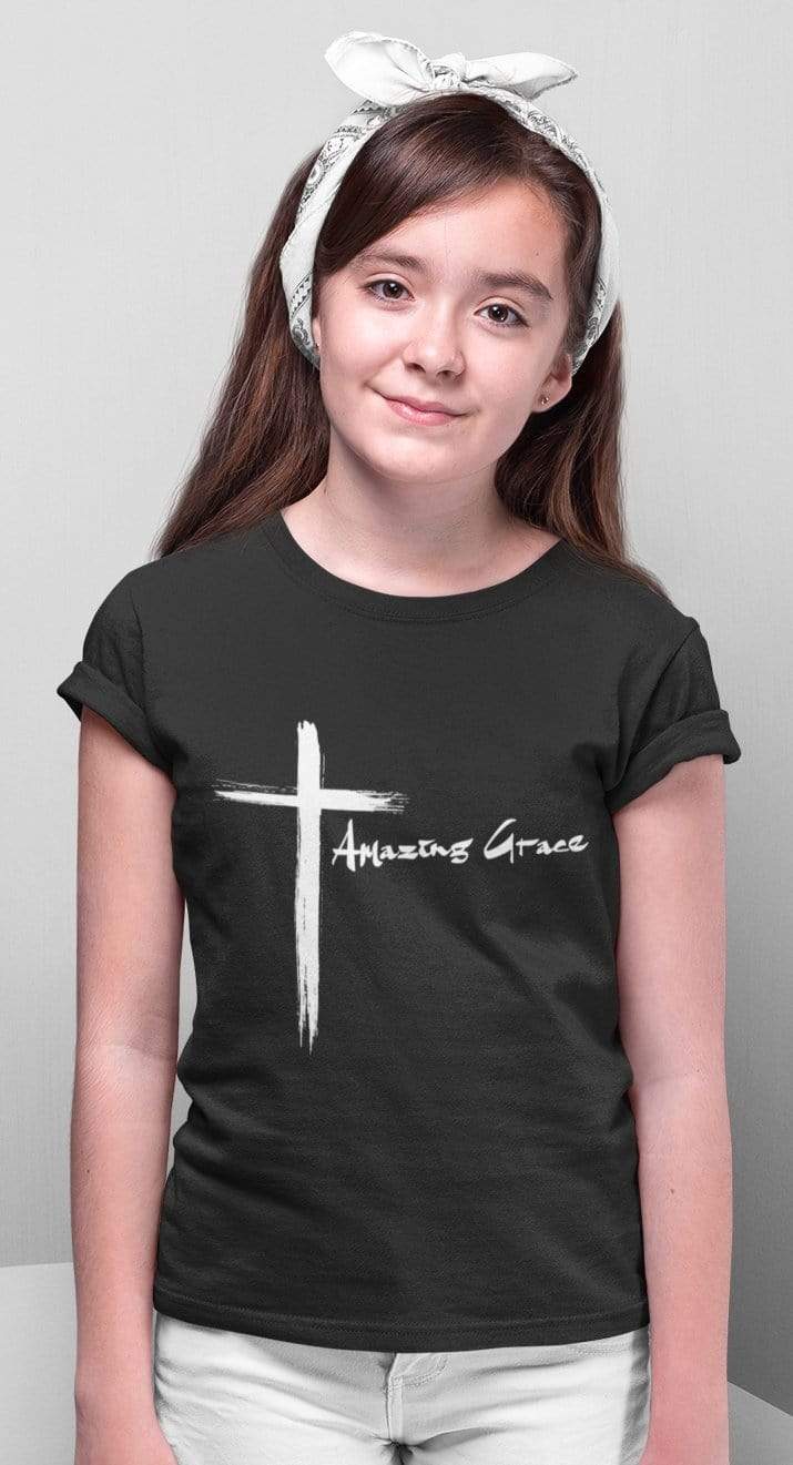 Living Words Kids Round Neck T Shirt Girl / 0-12 Mn / Black Amazing Grace - Cross