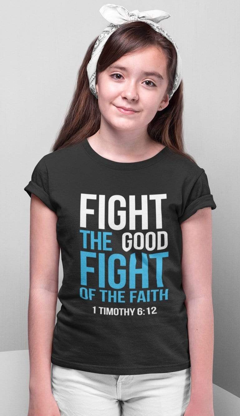 Living Words Kids Round Neck T Shirt Girl / 0-12 Mn / Black Fight the good