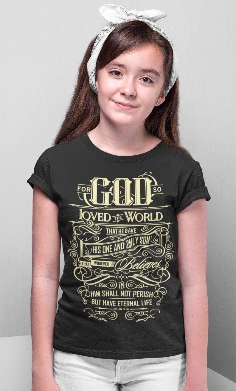 Living Words Kids Round Neck T Shirt Girl / 0-12 Mn / Black For God so loved