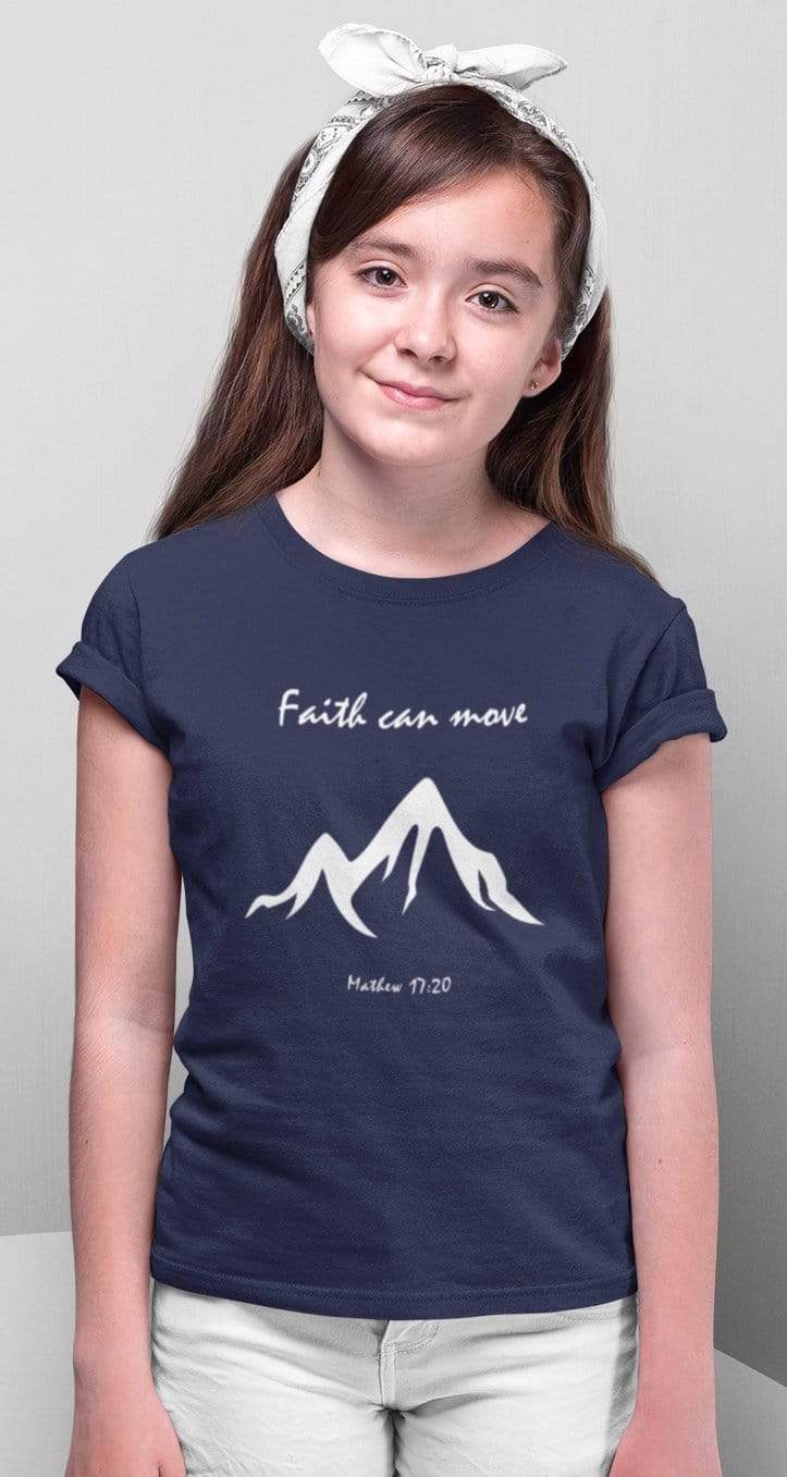 Living Words Kids Round Neck T Shirt Girl / 0-12 Mn / Navy Blue Faith can move