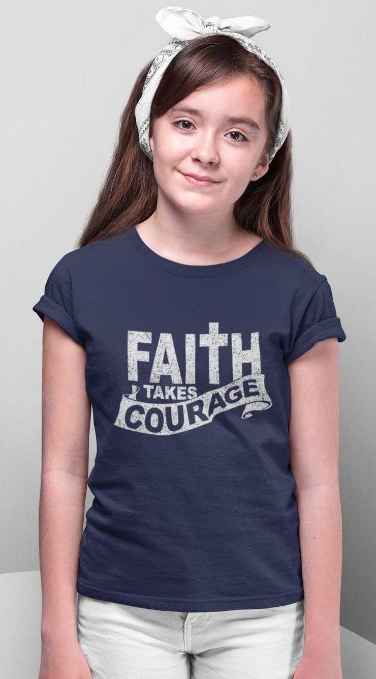 Living Words Kids Round Neck T Shirt Girl / 0-12 Mn / Navy Blue Faith takes courage