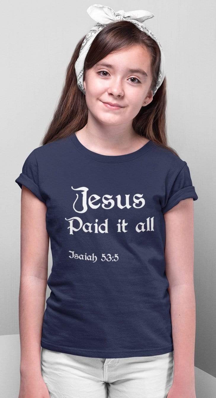 Living Words Kids Round Neck T Shirt Girl / 0-12 Mn / Navy Blue Jesus Paid it all