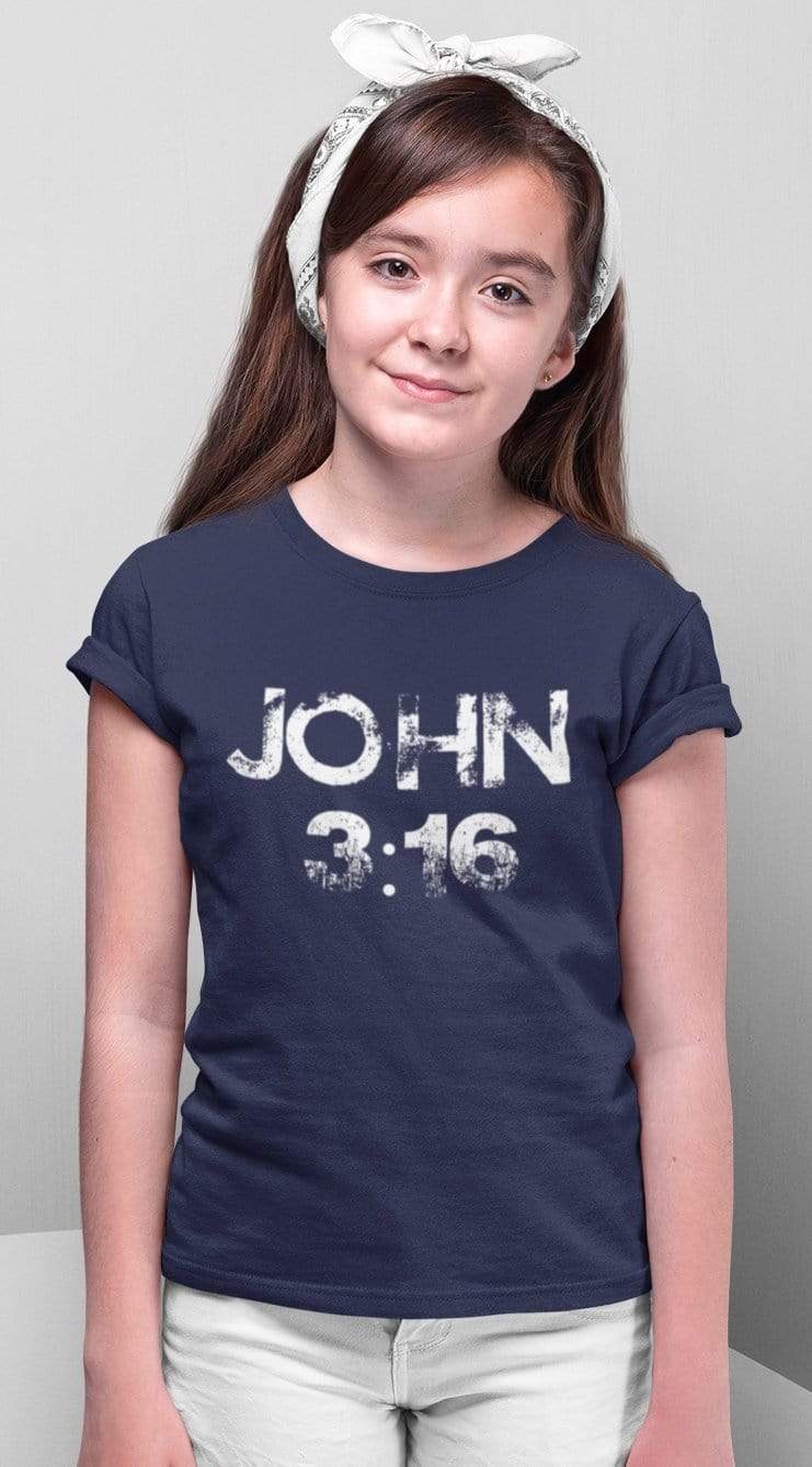 Living Words Kids Round Neck T Shirt Girl / 0-12 Mn / Navy Blue John 3:16