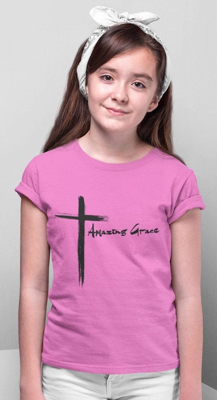 Living Words Kids Round Neck T Shirt Girl / 0-12 Mn / Pink (Girls only) Amazing Grace - Cross