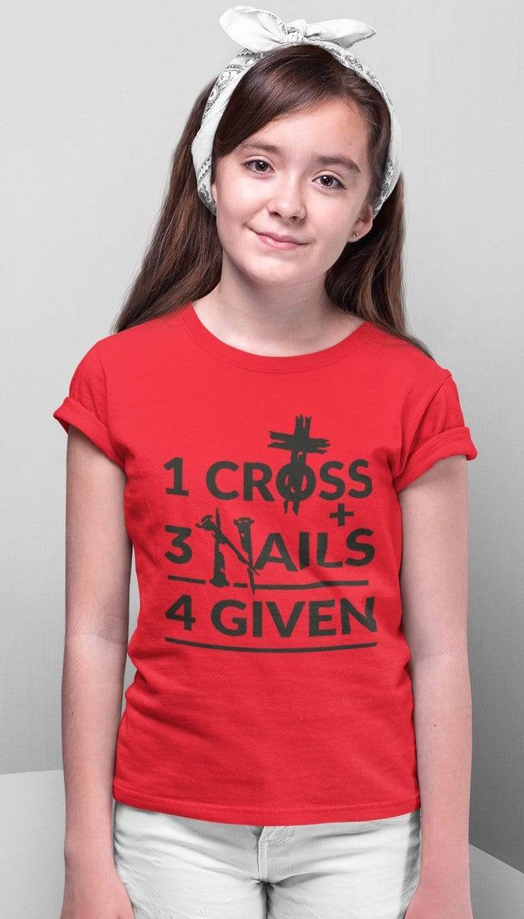 Living Words Kids Round Neck T Shirt Girl / 0-12 Mn / Red 1cross,3nails,4given