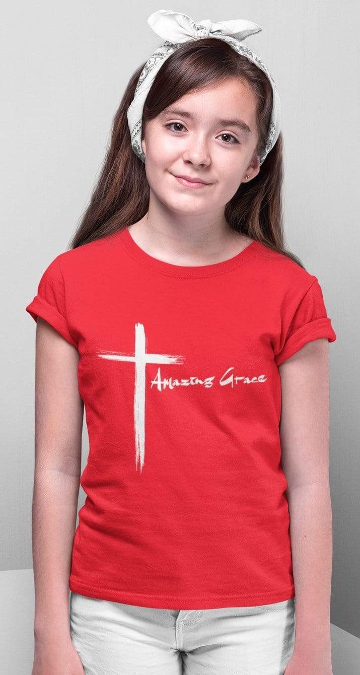 Living Words Kids Round Neck T Shirt Girl / 0-12 Mn / Red Amazing Grace - Cross