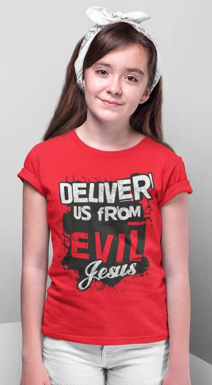Living Words Kids Round Neck T Shirt Girl / 0-12 Mn / Red Deliver us from evil