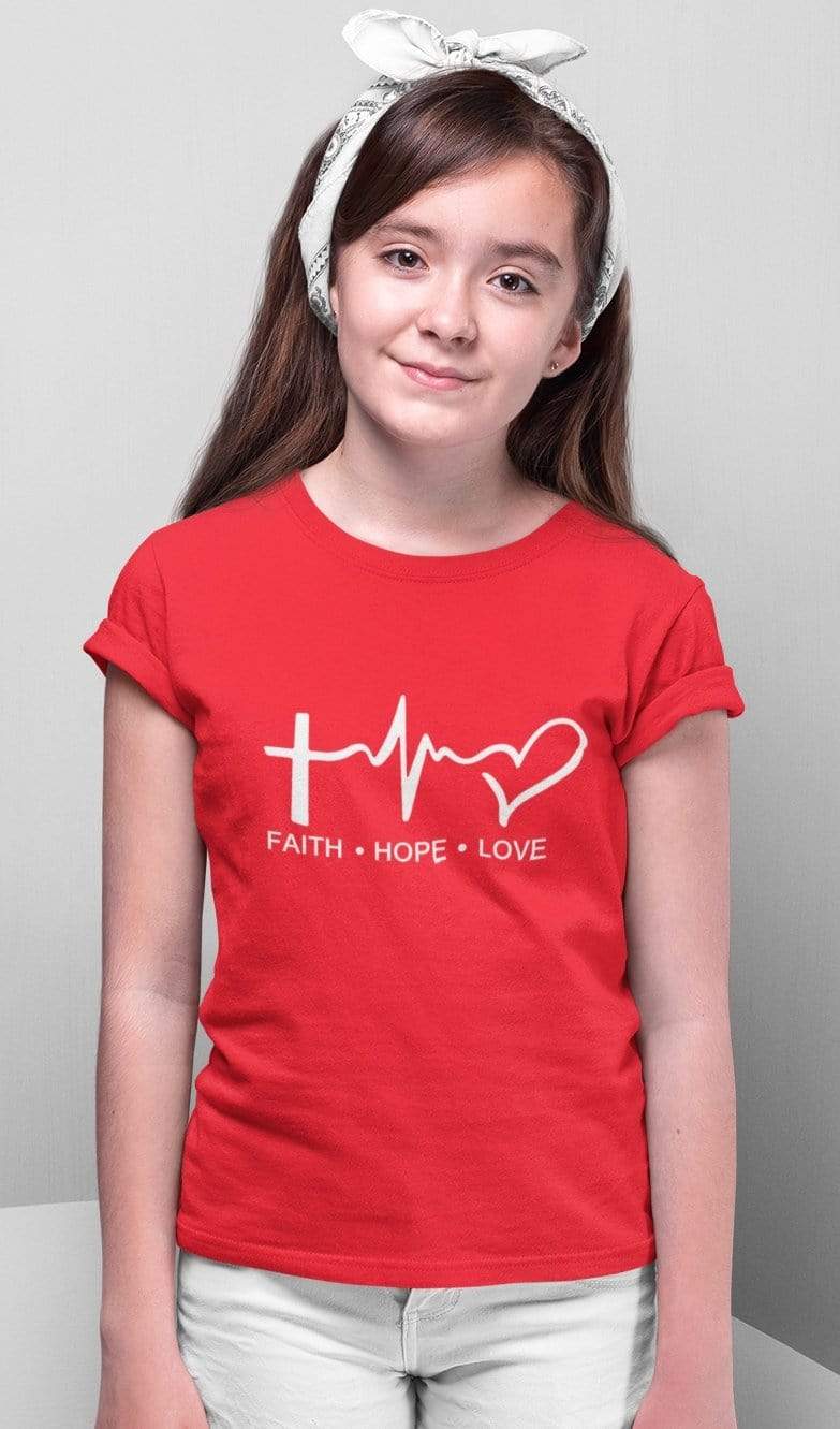 Living Words Kids Round Neck T Shirt Girl / 0-12 Mn / Red Faith Hope Love