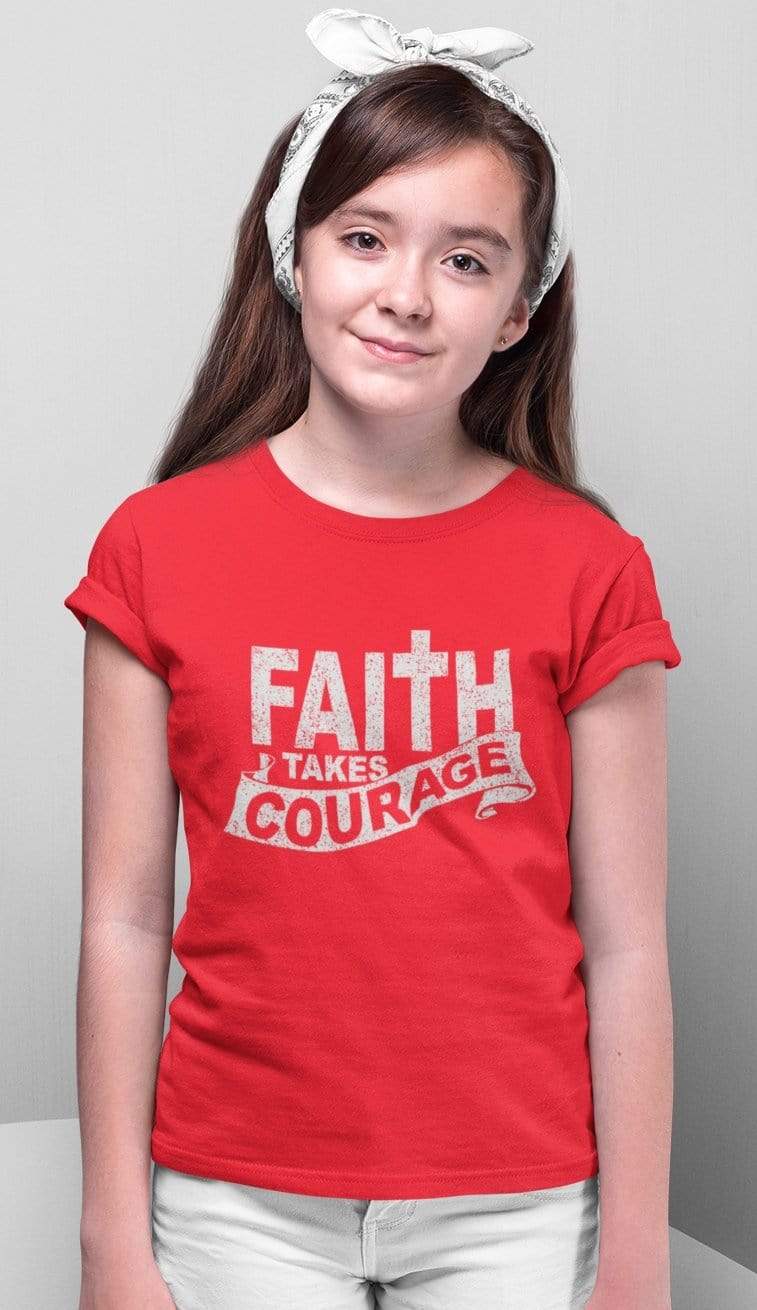 Living Words Kids Round Neck T Shirt Girl / 0-12 Mn / Red Faith takes courage
