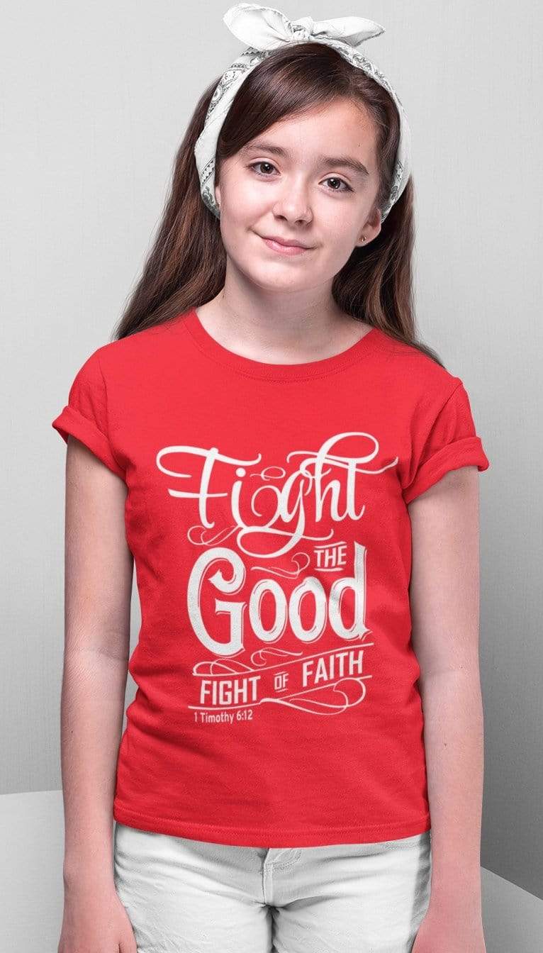 Living Words Kids Round Neck T Shirt Girl / 0-12 Mn / Red Fight the good - Retro