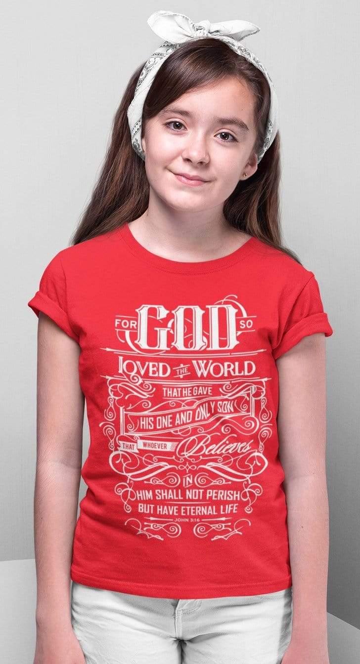 Living Words Kids Round Neck T Shirt Girl / 0-12 Mn / Red For God so loved