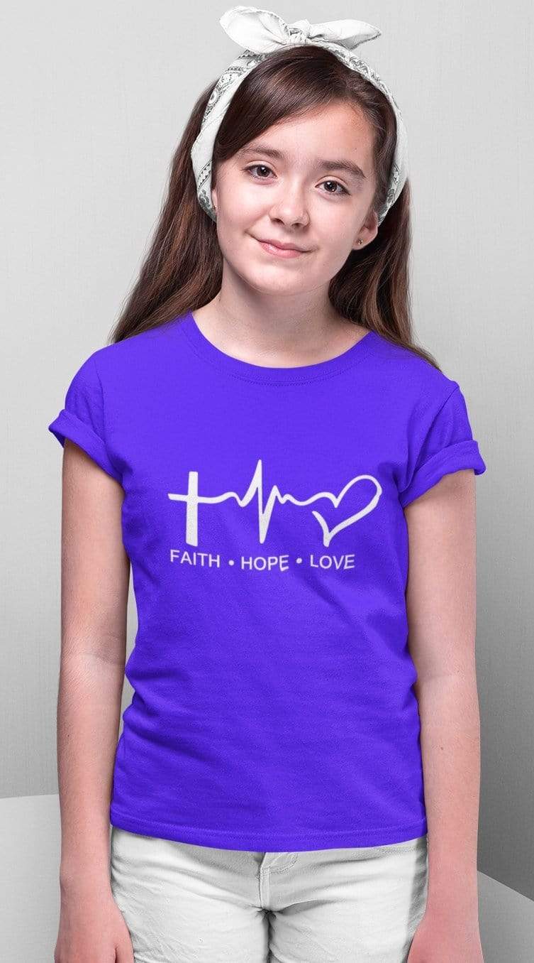 Living Words Kids Round Neck T Shirt Girl / 0-12 Mn / Royal Blue Faith Hope Love