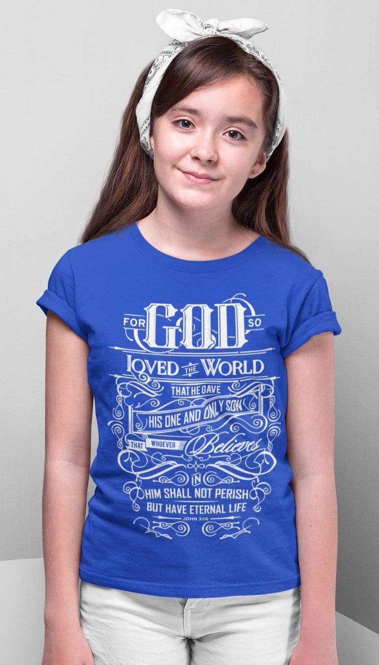 Living Words Kids Round Neck T Shirt Girl / 0-12 Mn / Royal Blue For God so loved
