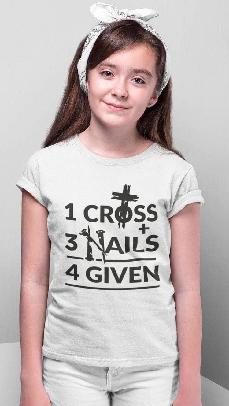 Living Words Kids Round Neck T Shirt Girl / 0-12 Mn / White 1cross,3nails,4given