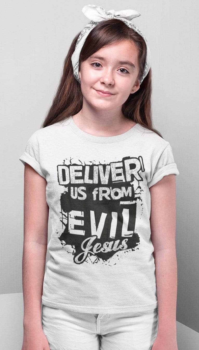 Living Words Kids Round Neck T Shirt Girl / 0-12 Mn / White Deliver us from evil