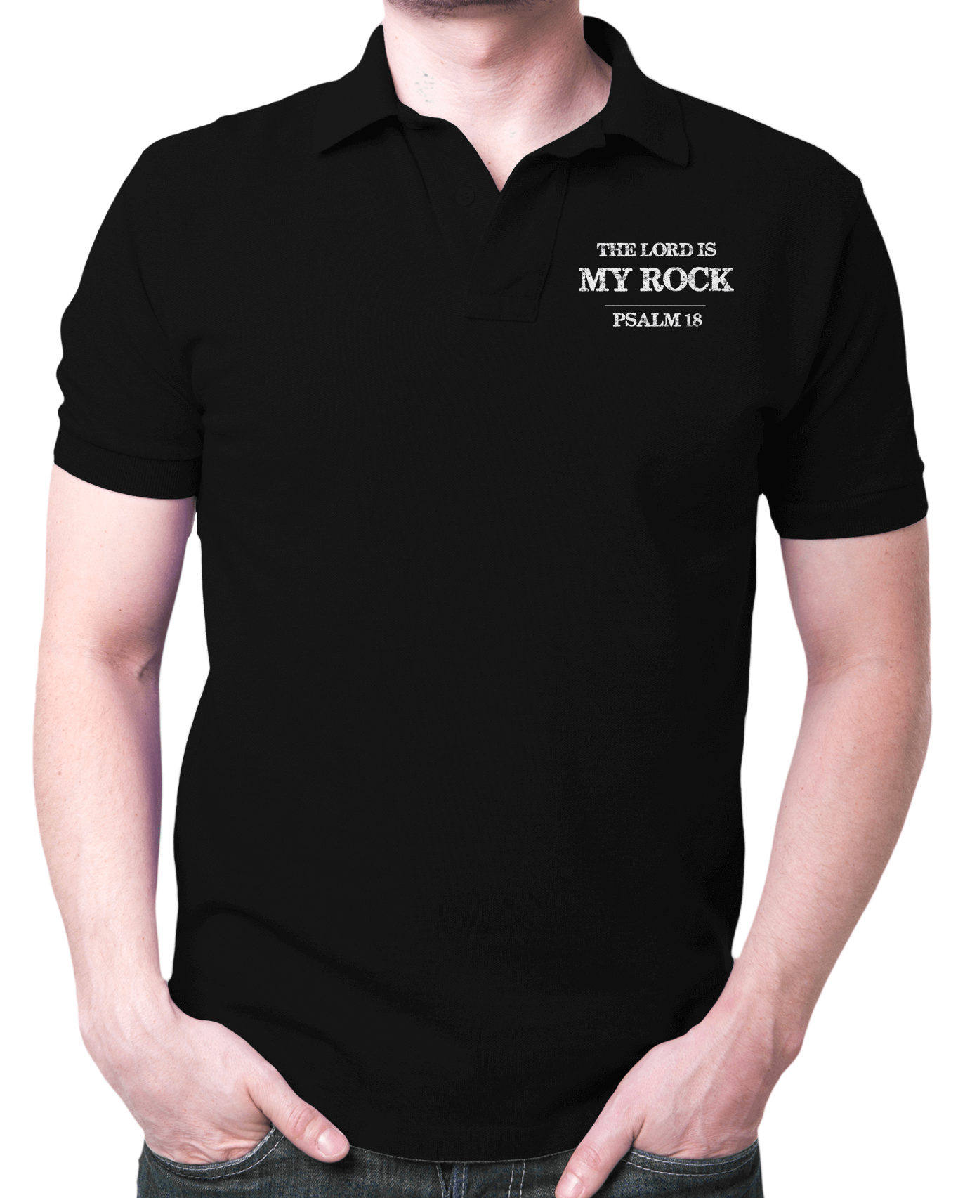 Living Words Men Polo T Shirt S / Black The Lord is my Rock- Polo T Shirt