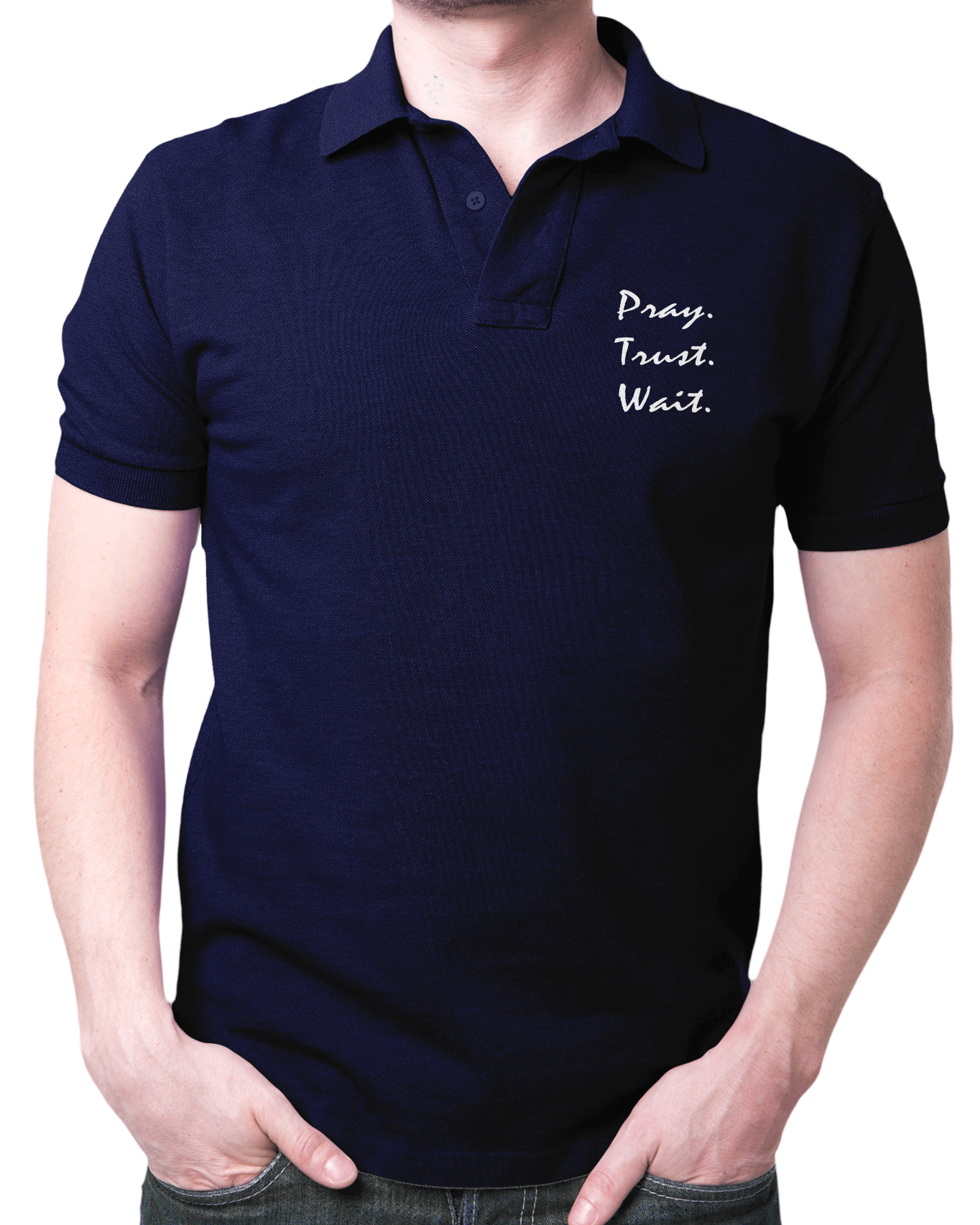 Living Words Men Polo T Shirt S / Navy Blue Pray Trust Wait- Polo T Shirt