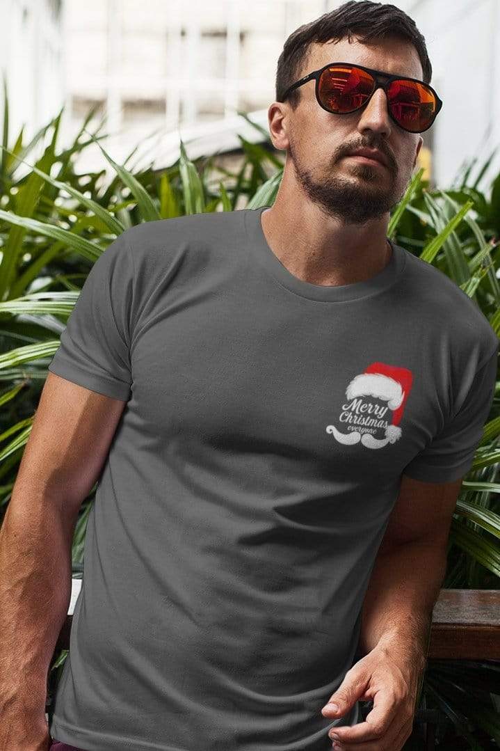 Living Words Men Round Neck T Shirt Merry Christmas Santa