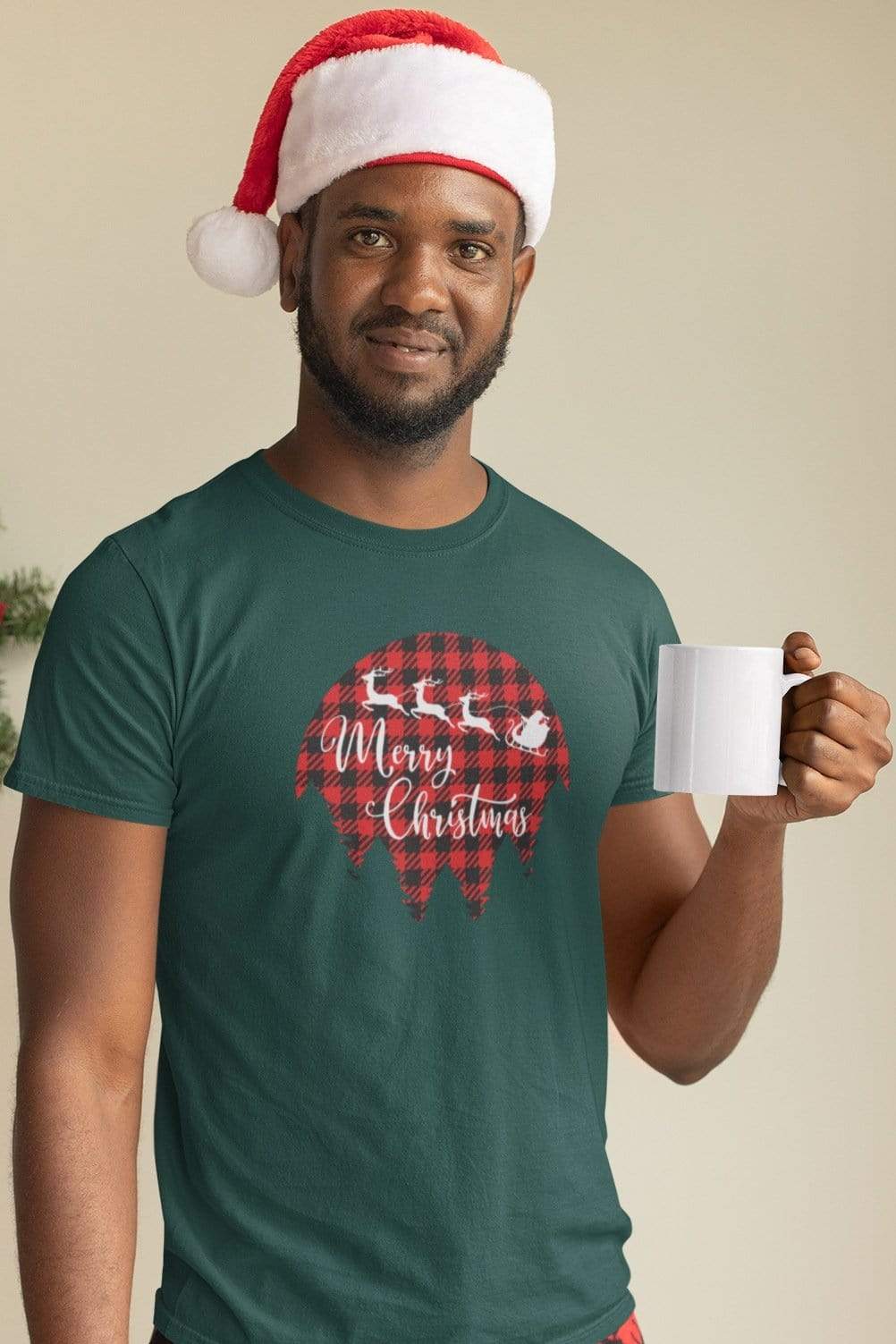 Living Words Men Round Neck T Shirt Merry Christmas - Tree