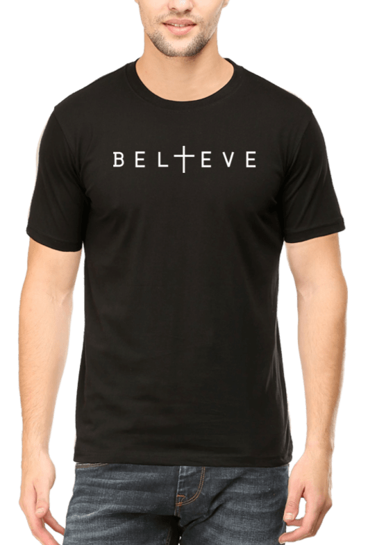 Living Words Men Round Neck T Shirt S / Black BELIEVE - CHRISTIAN T-SHIRT