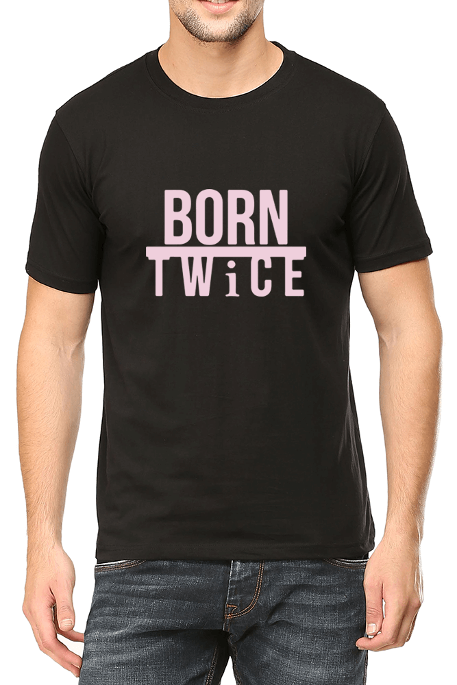 Living Words Men Round Neck T Shirt S / Black Born twice - Christian T-Shirt