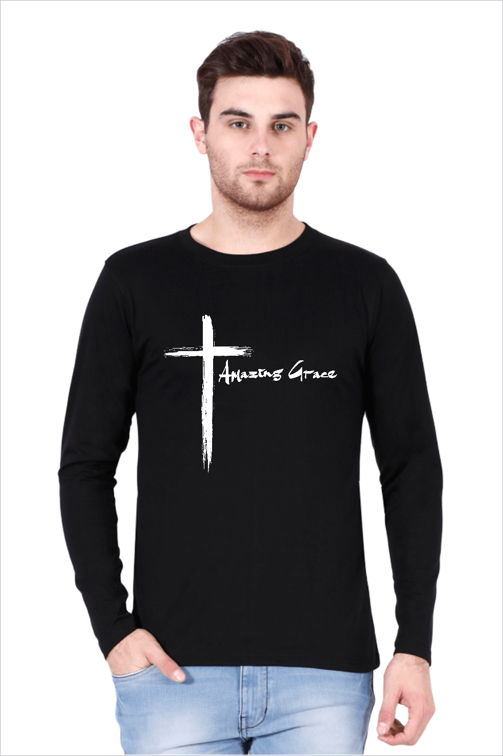 Living Words Men Round Neck T Shirt S / Black Christian T Shirts Online India - Amazing Grace Cross