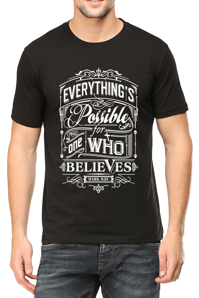 Living Words Men Round Neck T Shirt S / Black Everything possible - Christian T-Shirt