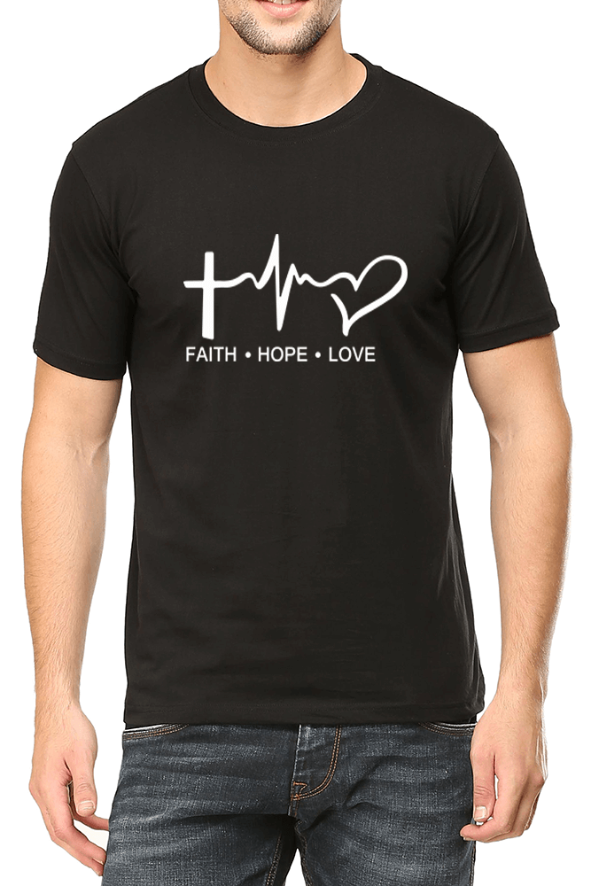 Living Words Men Round Neck T Shirt S / Black Faith Hope Love - Christian T-Shirt