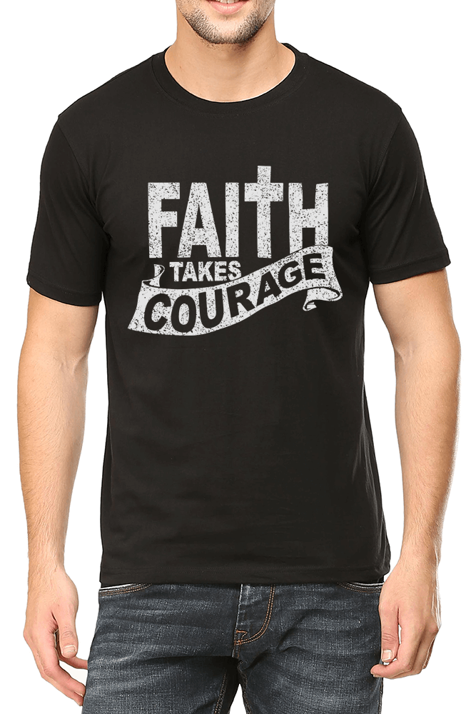 Living Words Men Round Neck T Shirt S / Black Faith takes courage - Christian T-Shirt