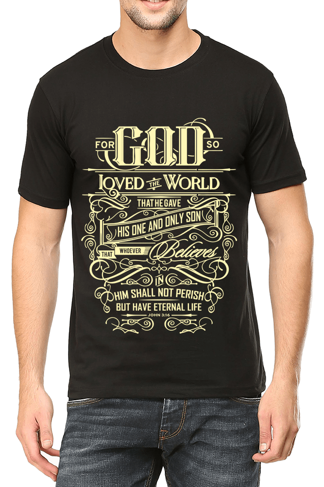 Living Words Men Round Neck T Shirt S / Black For God so loved the World - Christian T-Shirt
