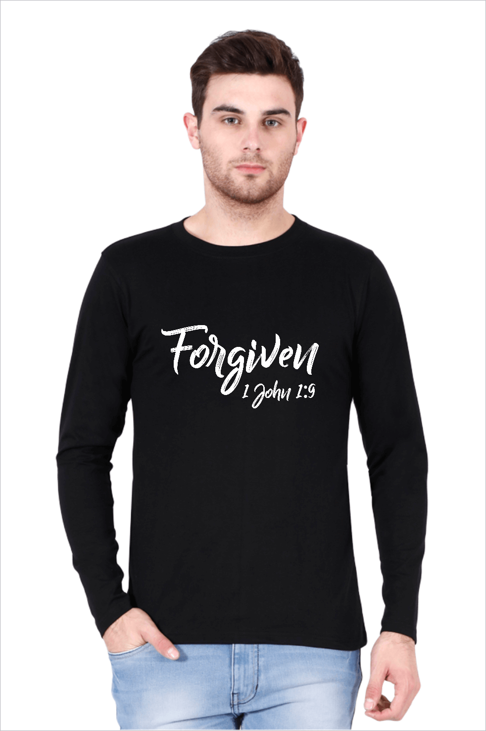 Living Words Men Round Neck T Shirt S / Black Forgiven 1 John 1:9