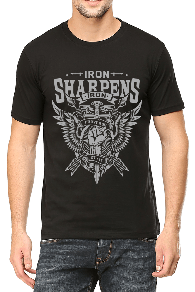 Living Words Men Round Neck T Shirt S / Black Iron sharpens iron - Christian T-Shirt