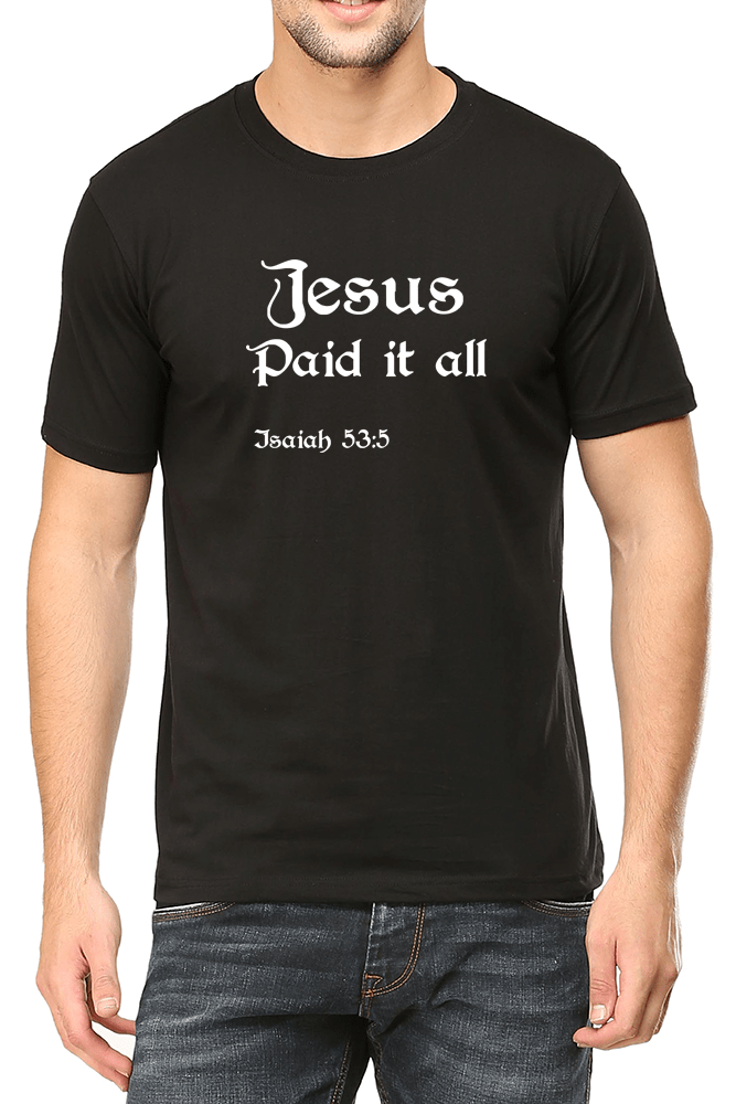 Living Words Men Round Neck T Shirt S / Black Jesus Paid it all - Christian T-Shirt