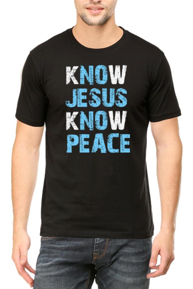 Living Words Men Round Neck T Shirt S / Black KNOW JESUS KNOW PEACE - Christian T-Shirt