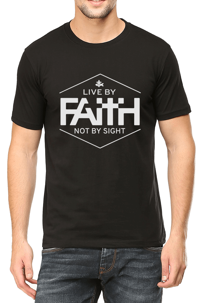 Living Words Men Round Neck T Shirt S / Black Live by faith - Christian T-Shirt