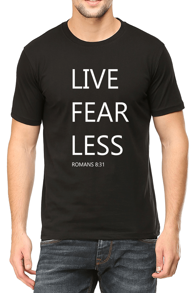 Living Words Men Round Neck T Shirt S / Black Live Fear Less - Christian T-Shirt