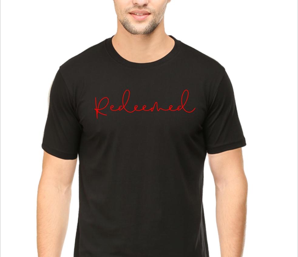 Living Words Men Round Neck T Shirt S / Black Redeemed - Christian T-Shirt