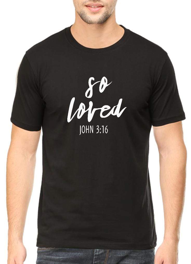 Living Words Men Round Neck T Shirt S / Black So Loved - Christian T-Shirt