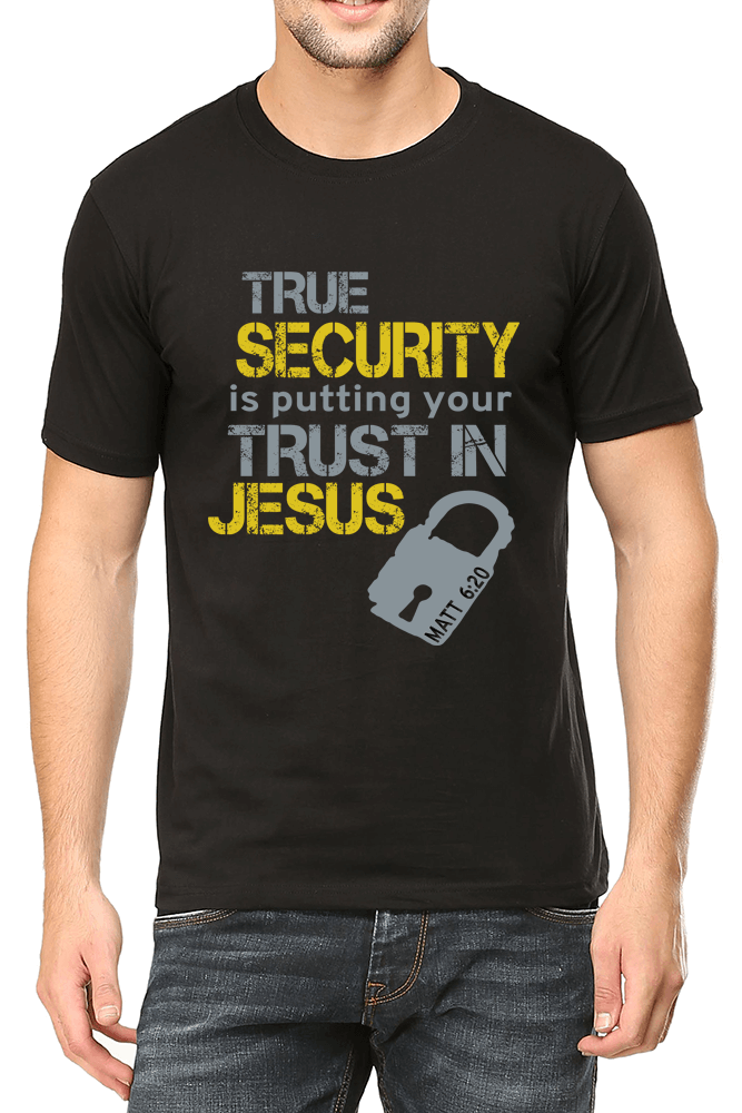 Living Words Men Round Neck T Shirt S / Black True security - Christian T-Shirt