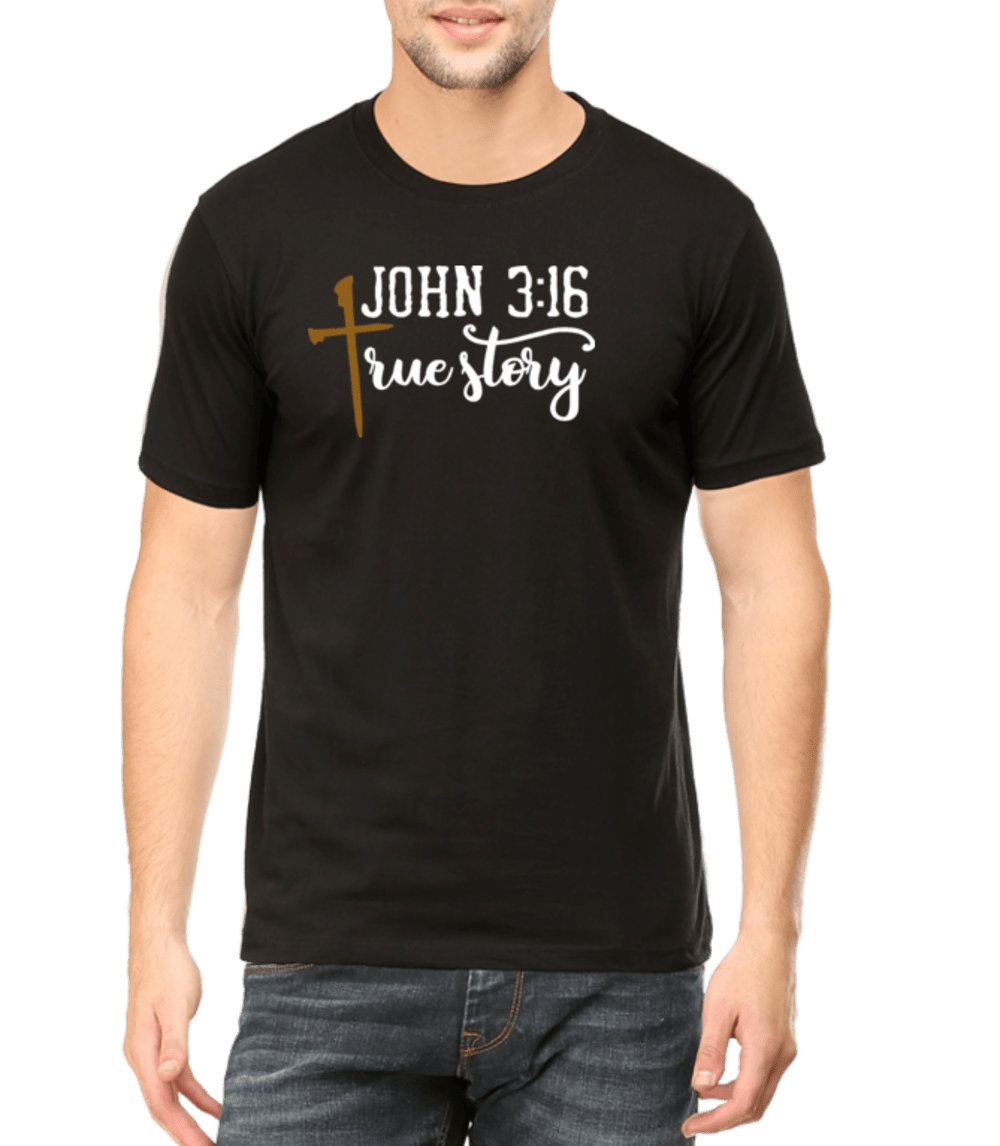 Living Words Men Round Neck T Shirt S / Black True Story - Christian T-Shirt