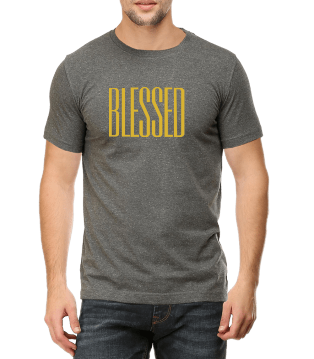 Living Words Men Round Neck T Shirt S / Charcoal Melange BLESSED - CHRISTIAN T-SHIRT
