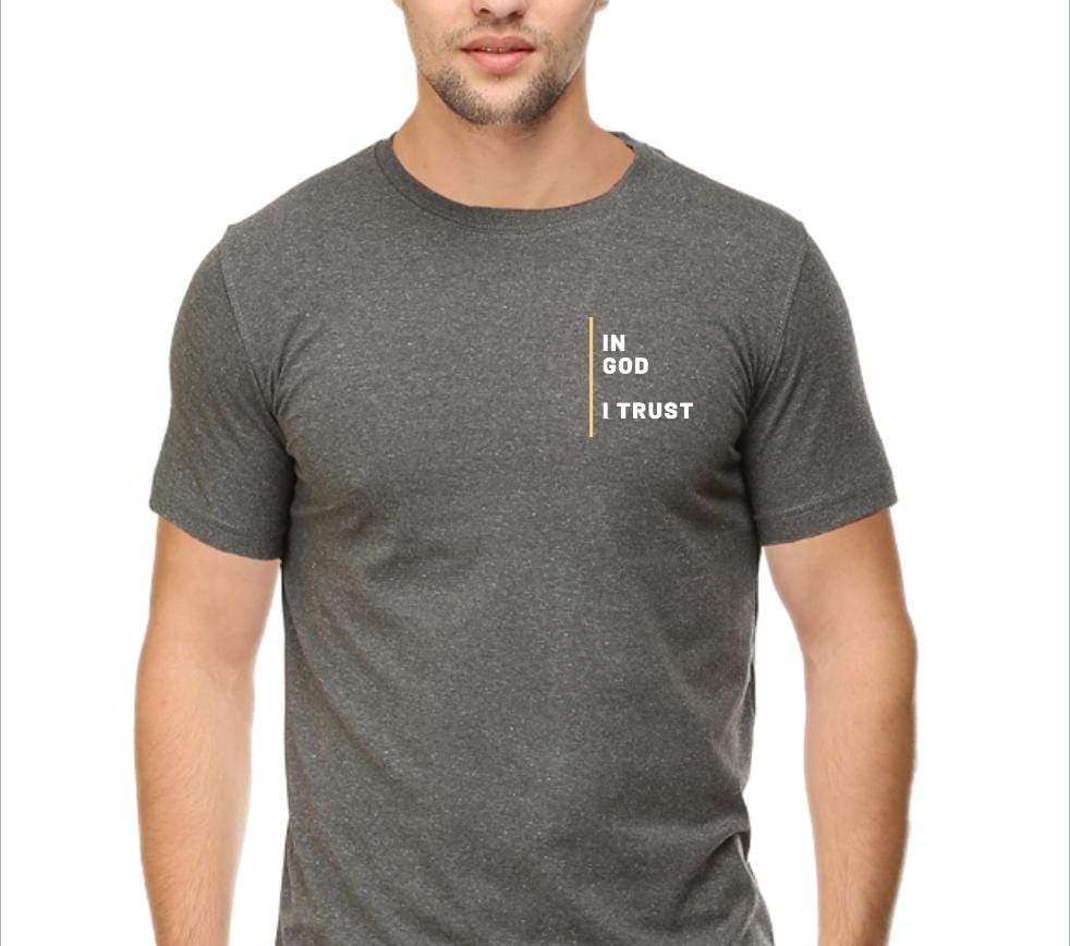 Living Words Men Round Neck T Shirt S / Charcoal Melange In God I trust - Christian T-Shirt