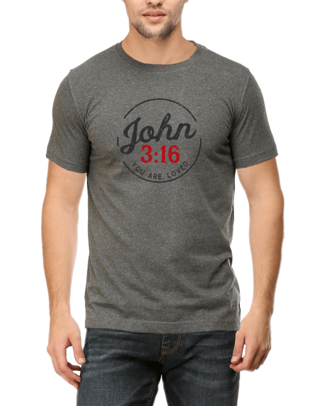 Living Words Men Round Neck T Shirt S / Charcoal Melange JOHN 3:16 - CHRISTIAN T-SHIRT