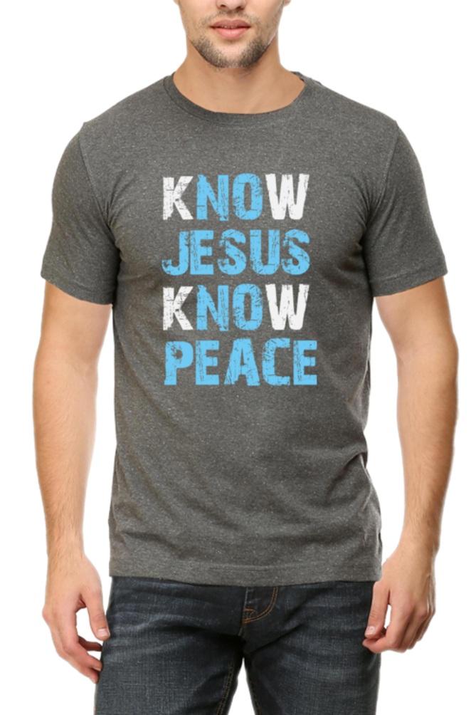 Living Words Men Round Neck T Shirt S / Charcoal Melange KNOW JESUS KNOW PEACE - Christian T-Shirt