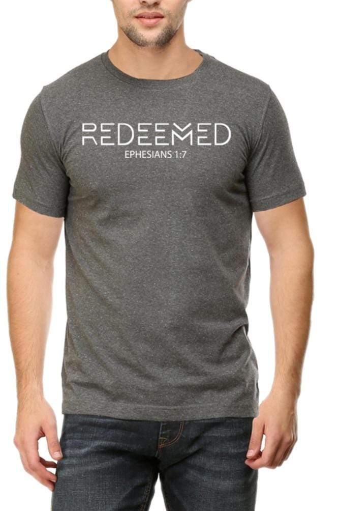 Living Words Men Round Neck T Shirt S / Charcoal Melange REDEEMED -  Christian T-Shirt