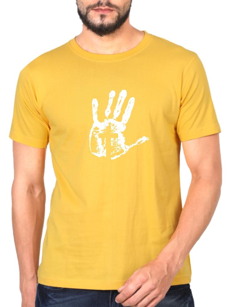 Living Words Men Round Neck T Shirt S / Golden Yellow Nail in palm - Christian T-Shirt