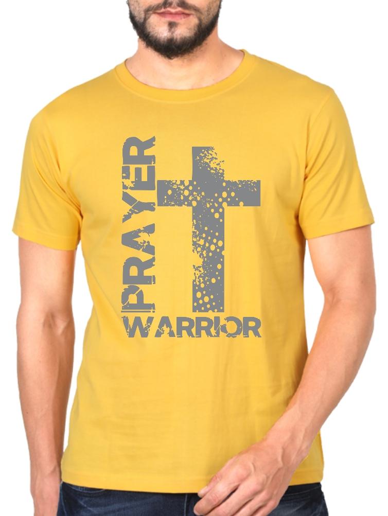Living Words Men Round Neck T Shirt S / Golden Yellow Prayer Warrior - Christian T-Shirt