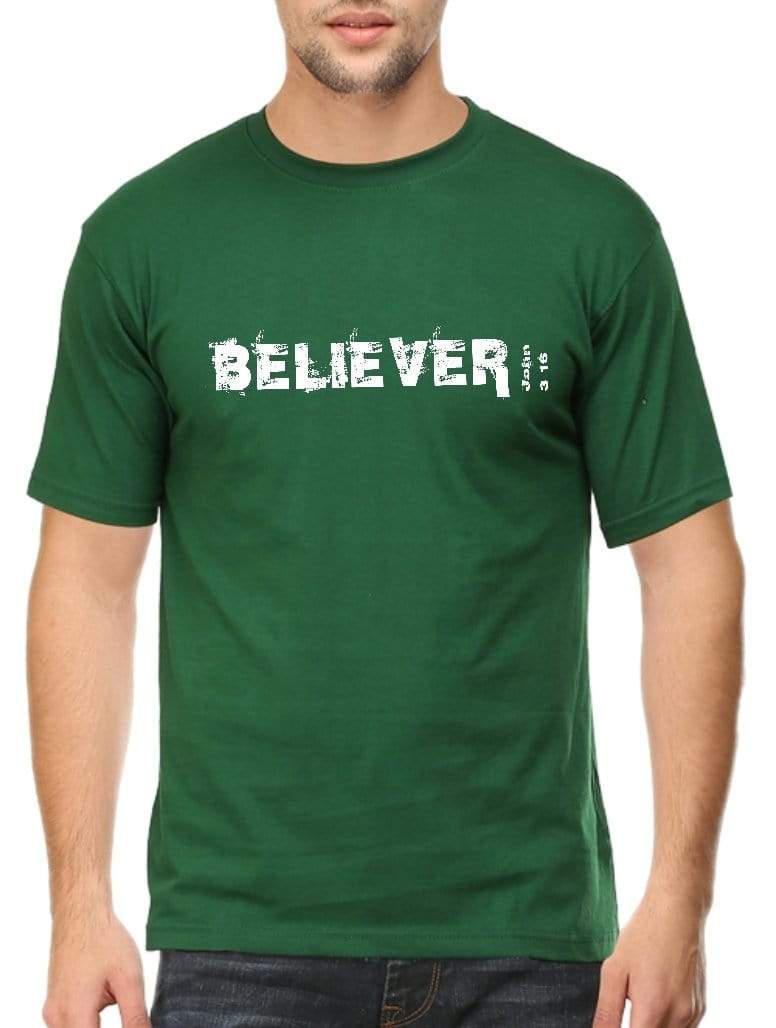 Living Words Men Round Neck T Shirt S / Green Believer 2 - Christian T-Shirt